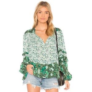 {Spell} Winona Blouse XS Green Floral Top